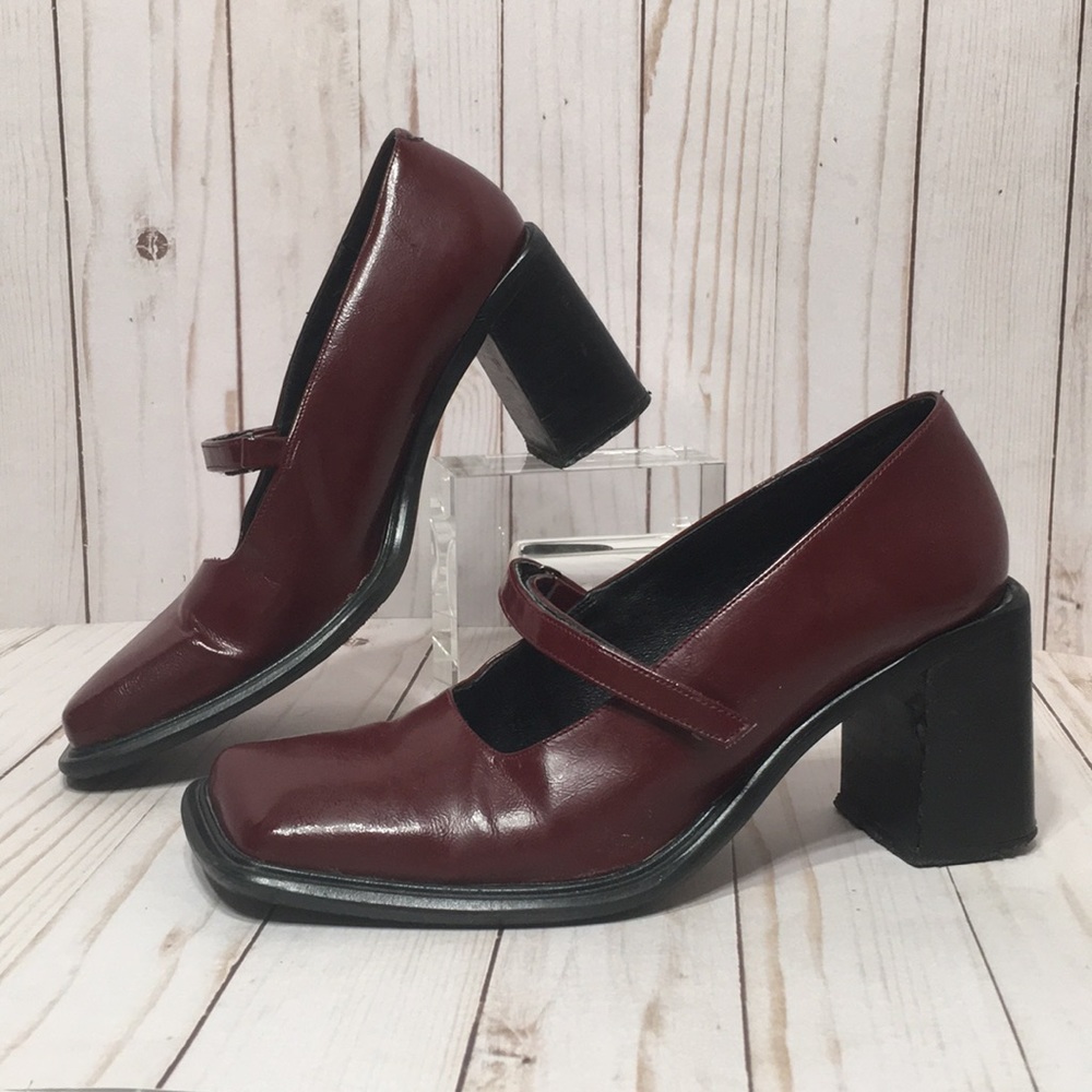 Wine Mary Jane square toe block heel Vintage EU39 - Picture 3 of 15